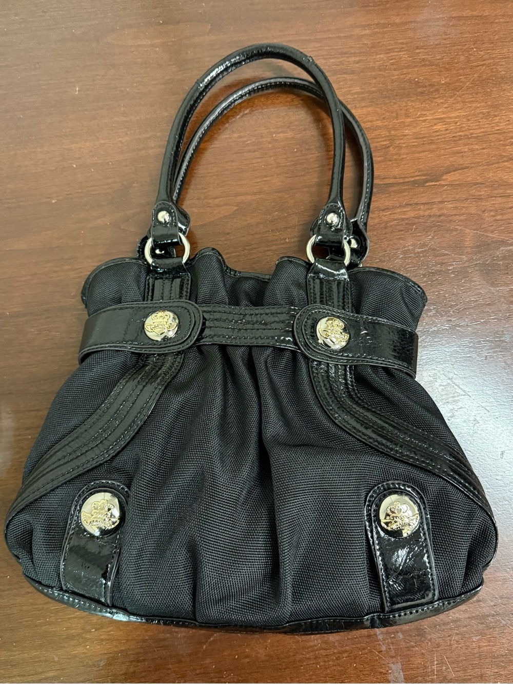 Kathy Van Zeeland Black Shoulder Bag with Gold Medallion Hardware